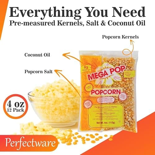 Perfectware All in One Popcorn Portion Packets with Kernels, Salt, and Coconut Oil for Popping Machine, 4 oz, 12 Count thumbnail 2