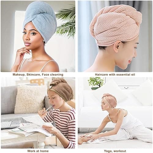 Kldnkig Soft Microfiber Hair Drying Towel Wrap, 5 Pack Elastic Hair Turbans for Fast Drying, Ideal for Women, Curly Wet Hair thumbnail 7