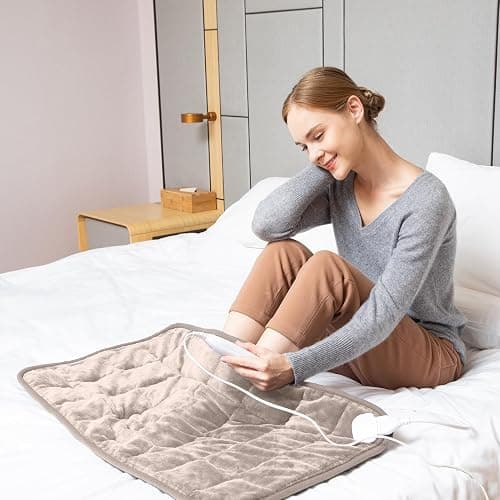 Ambershine 17''x33'' Weighted Heating Pad, 5.2lbs with 12 Temperature Settings & 4 Auto-Off Timers, Pain Relief for Back/Neck/Shoulders/Abdomen/Legs, Christmas Gifts for Mom Dad Women Men(Light Tan) thumbnail 7