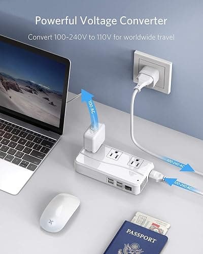 BESTEK Universal Travel Adapter 100-220V to 110V Voltage Converter 250W with 6A 4-Port USB Charging 3 AC Sockets and EU/UK/AU/US/India Worldwide Plug Adapter thumbnail 5