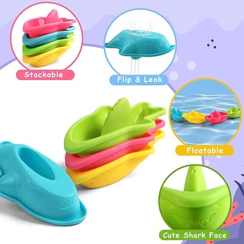 11 PCS Toddler Bath Toys for Kids Ages 1-3 Baby Shower Toys Mold Free Bathtub Toys for 12-18 Months Pool Water Table Sand Toys Stacking Cups & Floating Boats for Kids 2-4 Christmas Stocking Stuffers thumbnail 6
