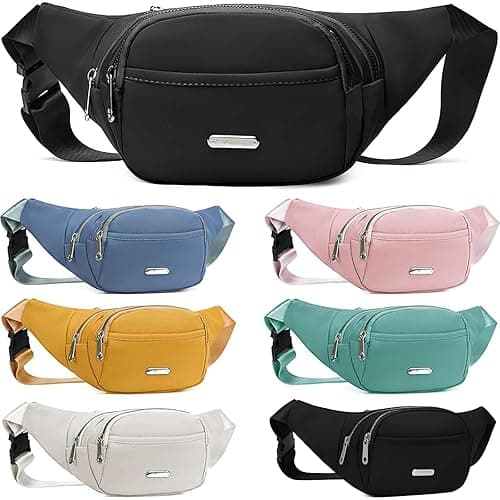 6 Pieces Crossbody Bags for Men Women, 6 Colors Adjustable Fanny Pack with Large Pockets, Waterproof Waist Money Belts, Shoulder Pouch, Portable Chest Bag for Travel Shopping Running Sport School - Image 1