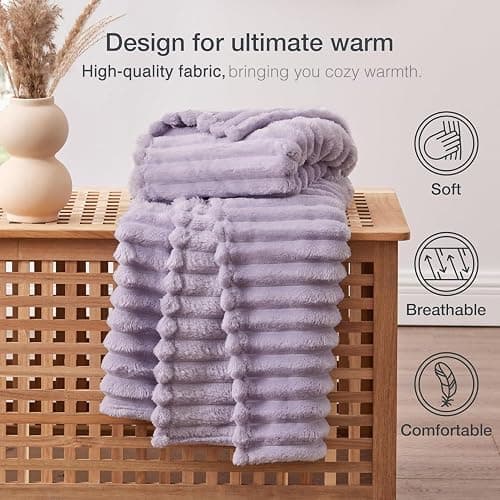 EXQ Home Fleece Throw Blanket for Couch or Bed - 3D Stripe Jacquard Decorative Blankets - Cozy Soft Lightweight Fuzzy Flannel Blanket Suitable for All Seasons(50"×60",Light Purple) | Cozy Soft, for Couch or Bed, Suitable for All Seasons, Lightweight, Fuzzy, Decorative Blankets thumbnail 5