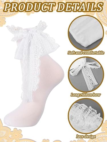 Fourluoo 6 Pairs Women's Ruffle Ankle Socks - Lace & Frilly Cute Breathable Thin Cool Casual Socks thumbnail 4