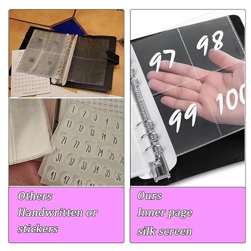 MUQING 100 Envelopes Money Saving Challenge Binder, Inside Sheets Silkscreen, Reusable Tracker, Money Saving $5050 Binder (Purple) thumbnail 5