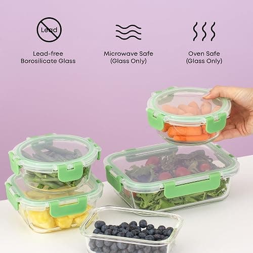 JoyJolt 24pc Borosilicate Glass Storage Containers with Lids | 12 Airtight/Freezer Safe Food Storage Containers for Pantry and Kitchen | Meal Prep Container for Lunch | Glass Tupperware Set thumbnail 6
