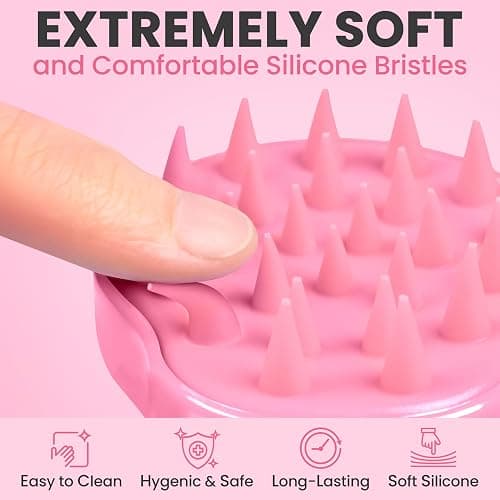 RELAXXO Scalp Massager Hair Growth – Exfoliator & Hair Scrubber for Scalp, Soft Bristles for Dandruff & Soothing Comfort, Shampoo Brush, Wet & Dry Use, Pink thumbnail 4