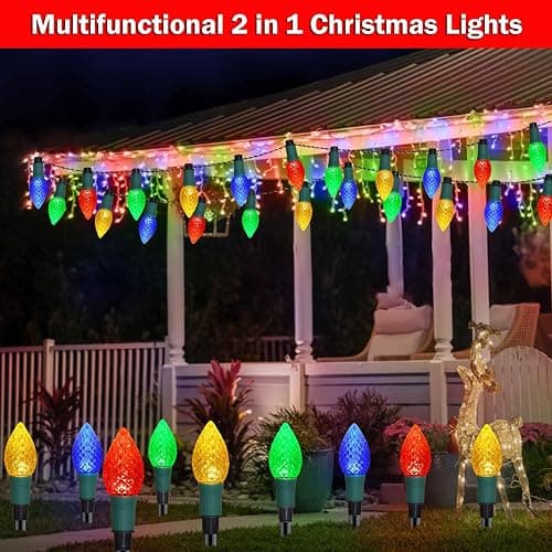 Newest Version 2 in 1 Outdoor Christmas Decorations and Solar Christmas Lights, 20-Pack Waterproof Solar C9 Strawberry Garden Stake Lights for Christmas Tree Garden Patio Yard Pathway thumbnail 6