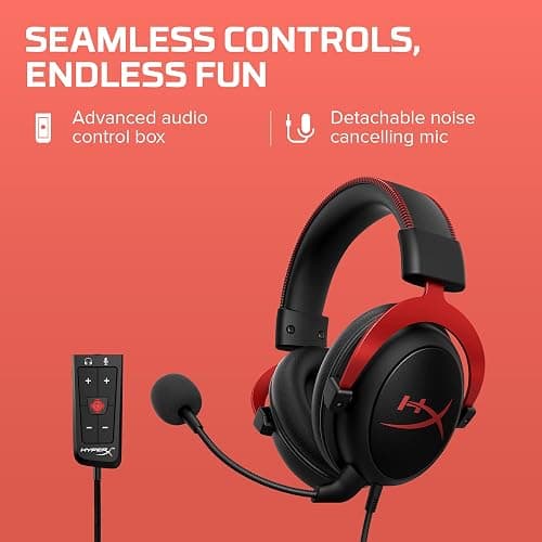 HyperX Cloud II - Gaming Headset, 7.1 Surround Sound, Memory Foam Ear Pads, Durable Aluminum Frame, Detachable Microphone, Works with PC, PS5, PS4, Xbox Series X|S, Xbox One – Red thumbnail 4