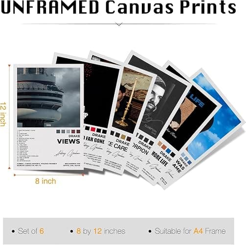 Drake Signed Limited Posters Music Album Cover Posters Room Aesthetic Canvas Wall Art Prints Set of 6 for Girl and Boy Teens Dorm Room Decor 8x12 inch Unframed thumbnail 5