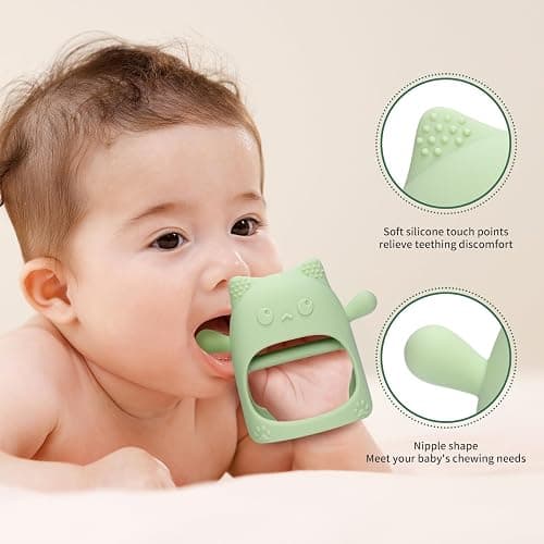 AQXYTK 3 Pack Baby Teething Toys for 0-6 6-12 Months, Food Grade Silicone Teething Mitten for Babies, Anti Drop Wrist Hand Teethers, Baby Chew Toys for Sucking Needs, Infant Teething Relief, Macaron thumbnail 4