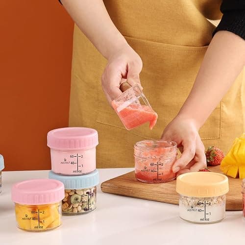ACEPRUT 14 Stück Glas Babybrei Einfrieren Behälter, Beikost Baby Zubehör, Babynahrung Aufbewahrung, Auslaufsicher, BPA-frei, Mikrowelle, Geschirrspüler & Gefrierschrank sicher thumbnail 2