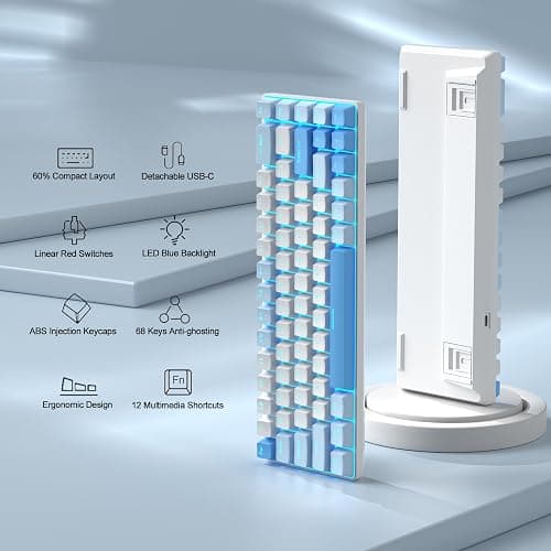 MageGee Portable 60% Mechanical Gaming Keyboard, MK-Box LED Backlit Compact 68 Keys Mini Wired Office Keyboard with Red Switch for Windows Laptop PC Mac - Sky Blue thumbnail 2