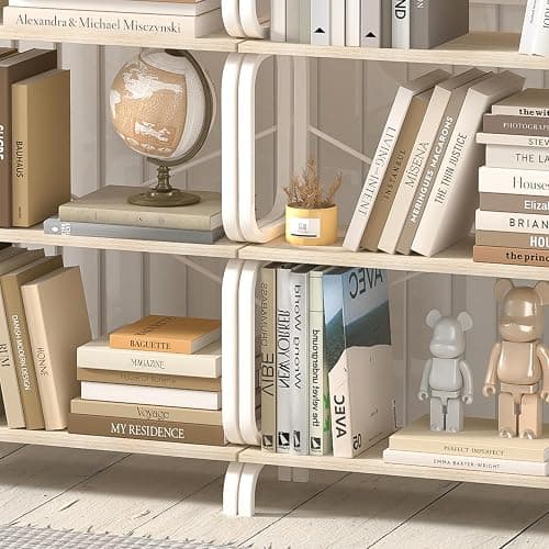 Leavader 2-Pack Industrial Bookshelf, 5-Tier Freestanding Bookcase with Wooden Shelves & Metal Frame, 63'' Tall Metal Storage Shelf for Living Room, Home Office (Oak White) thumbnail 7