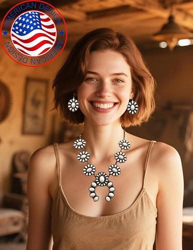 TOPACC Western Jewelry for Women White Turquoise Cowgirl Necklace with Boho Earings Set thumbnail 2