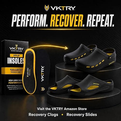 VKTRY Gold Sport Insoles for Non-Cleated Shoes - Carbon Fiber Insole | For Basketball, Volleyball & More: Performance Insoles | Jump High, Run Fast, Arch Support, Men, Women, Athletic Shoe Inserts thumbnail 9