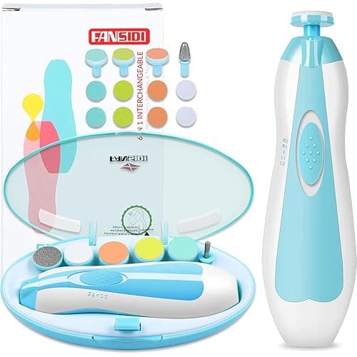 Baby Nail Trimmer Electric, FANSIDI Baby Nail Clippers Safe Baby Nail File Kit with Extra 12 Replacement Pads, Trim Polish Grooming Kit for Newborn Infant Toddler or Adults Toes Fingernails Care, Blue - Blue
