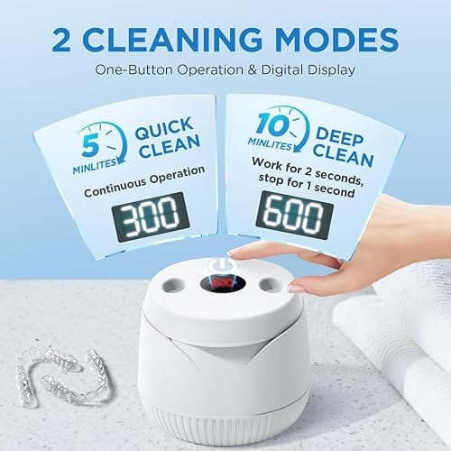 Dental Ultrasonic Retainer Cleaner Machine: 45kHz Dental Cleaning Pod with Digital Timer & 200ML, Cleaning for Dentures, Mouth Guards, Aligners, Night Guards, Braces, Toothbrush Heads & Jewelry, White thumbnail 5