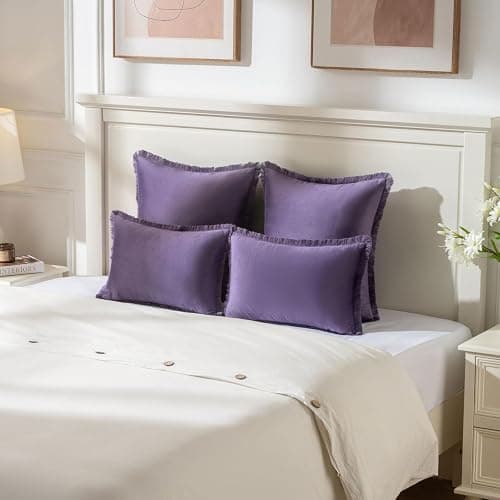 FUTEI Eggplant Purple Velvet Decorative Throw Pillow Covers 18x18 Set of 2,Soft Cozy Edge with Tassels Cushion Case,Boho Modern Home Decor for Couch Bed Living Room thumbnail 6