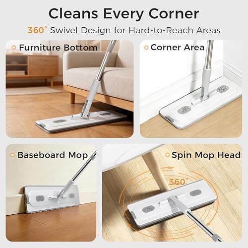 YASHE Mop and Bucket Set with Detachable Space-Saving Bucket, Mop for Floor Cleaning with Wringer, Wall Mop with 360° Rotating Mop Head, 2 Reusable Microfiber Mop Pads thumbnail 5