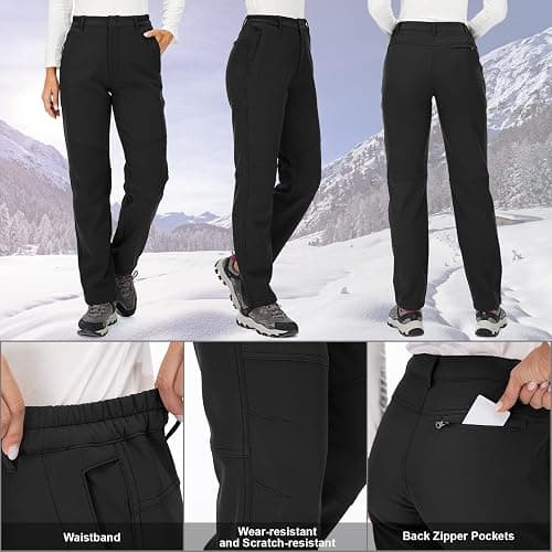 Womens Snow Pants Winter Fleece Lined Waterproof Soft Shell Insulated Outdoor Camping Travel ski Pants - 12 - 5022 Black thumbnail 3