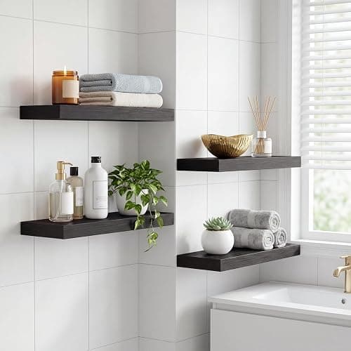 Fixwal Floating Shelves for Wall Decor (Black, Set of 4, 15.7 Inch) | MDF Shelves with Metal Brackets, Space Saving for Books, Decor, Works in Bathroom, Kitchen, Living Room, Bedroom thumbnail 4