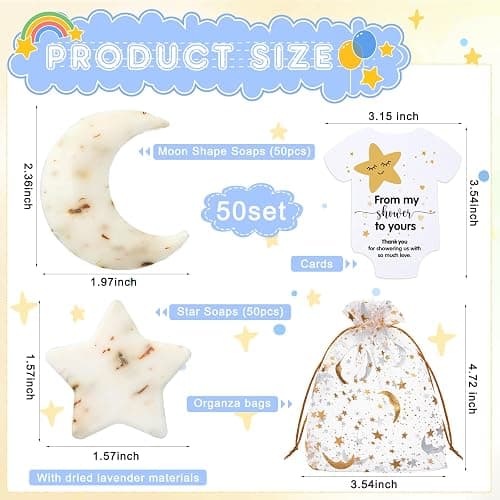 Dansib 50 Sets Baby Shower Favors Gifts Lavender Moon Twinkle Star Soaps for Guests with Thank You Cards Gender Reveal Party Decoration Women - 50 thumbnail 2