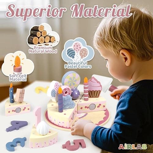 Wooden Birthday Party Cake Play Food Sets for Toddler 2 3 4 5 Year Old Girls Boys Kids Kitchen Accessories Pretend Play Toy Gift Educational Toys thumbnail 3