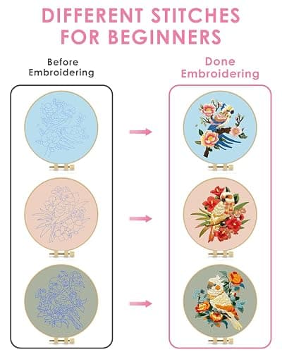 TINDTOP Embroidery Kit for Adult Beginners, Parrot Embroidery Stitch Practice kit Include Embroidery Cloth Hoops Threads for Craft Lover Hand Stitch thumbnail 3
