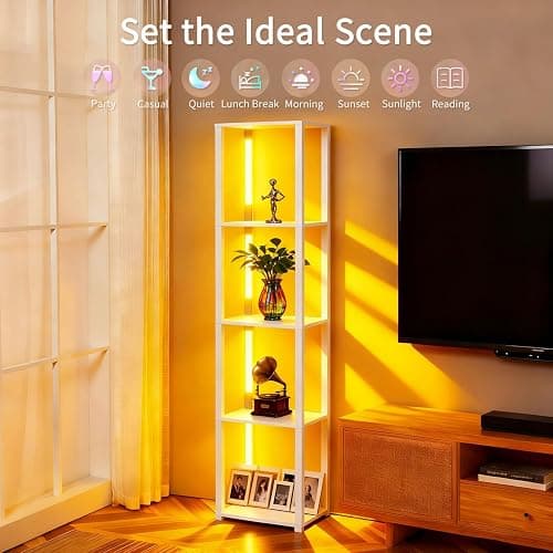 MITELSON RGBCW Floor Lamp with Shelves, Smart Modern Floor Lamp with Music Sync, LED Color Changing Corner Display Shelf Lamp, Tall Lamps for Living Room and Bedroom, Bookshelf Lamp thumbnail 3
