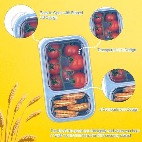 DOSEWART 2-Compartment Reusable Snack Containers with Lids, Wheat Straw Reusable Snack Packs for Food Storage Meal Prep On-the-Go Snacking(3Pack) thumbnail 3