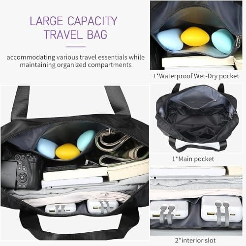 VOOWO Rolling Duffle Bag with Wheels, Expandable Foldable Duffle Bag for Travel, Rolling Under Seat Luggage Carry on Duffel Bags, Wheeled Travel Duffel Weekend Bags, Capacity 18L to 40L (Black) thumbnail 3