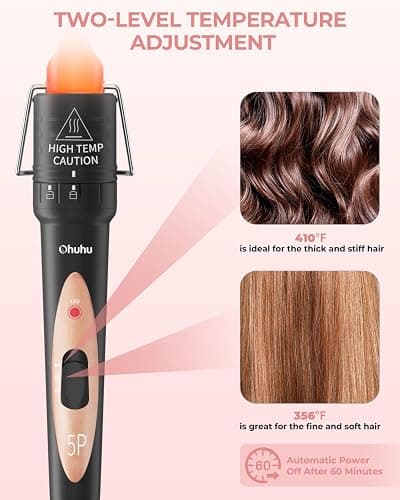 5 in 1 Curling Wand Set, Ohuhu Interchangeable Ceramic Barrels Curling Iron (9-32mm), Fast Heating Lightweight Dual Voltage Hair Curler for Home & Travel with Heat Glove & Clips, Gift for Women | Dual voltage, heats in 30 second, 356-410°F adjustable, travel-friendly, lightweight, 2 clips & heat glove, Gift for women thumbnail 4