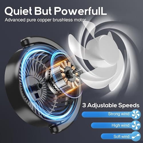 Dealswin Rechargeable Car Fan for Backseat Kids Baby, Battery and USB Dual Power Car Fans, Powerful 3 Speeds 360° Rotatable Dual Head Cooling Car Seat Fan for Sedan SUV RV Truck Vehicle thumbnail 5