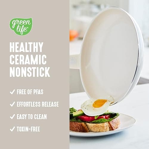 GreenLife Soft Grip 16 Piece Cookware Set, Non-Toxic PFAS-Free Ceramic Nonstick, Frying, Sauce, Saute, Utensils, Glass Lids, Stay-Cool Handles, Wobble Free, Dishwasher & Oven Safe, Cream thumbnail 2