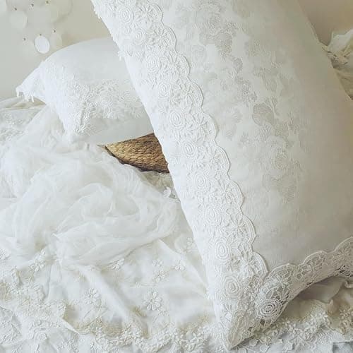 High-End White Pillow Cover with Carved Art & Lace,Floral Pillow Shams 20x26 Inch Set of 2,Pillowcases Standard Size for Farmhouse Décor Pillowcases thumbnail 2