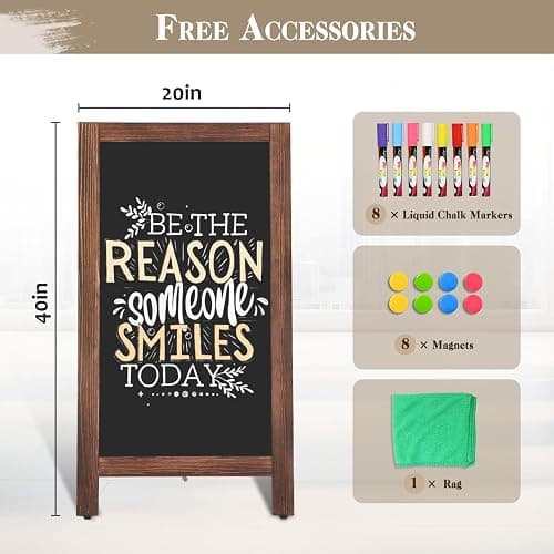 AMUSIGHT Wooden A-Frame Sign, Magnetic 40" x 20" Brown Chalk Board Sign Board, Double-Sided Sandwich Board Signs Outdoor, Chalkboard Easel, Menu Board for Restaurant, Business or Wedding thumbnail 3