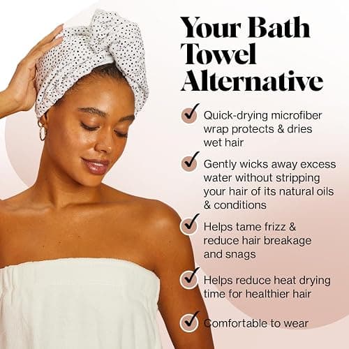 Kitsch Microfiber Hair Towel Wrap for Women - Microfiber Towel, Super Absorbent, Quick Dry, Anti-Frizz - for Long and Short Hairs, Turbans for Women, Wet and Curly Hair Wrap - Micro Dot thumbnail 4