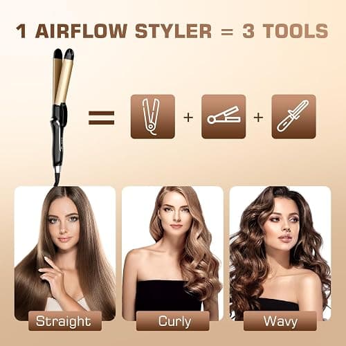 Gifts for Women Curling Iron, 2 in 1 Hair Straightener and Curler, 1.25 Inch Ceramic Curling Wand with Adjustable Temperature, Dual Voltage for All Hair Types, thumbnail 7