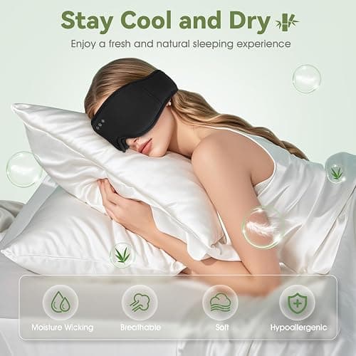MUSICOZY Sleep Mask Headphones | 100% Blackout 3D Organic Bamboo Cotton Eye Mask for Travel & Restful Sleep,Shift Work | Bluetooth 5.4 Sleep Headphone Cool Gadgets Gift for Men & Women! thumbnail 3