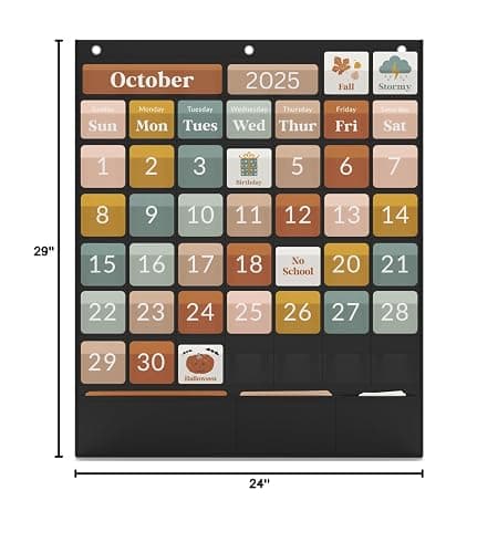 The Ultimate Classroom Calendar Pocket Chart for Kids - Beautiful Calendar with Educational Cards for Easy Learning - Fun Boho Classroom/Teacher Must Have Supplies That Fits Nicely w/Any School Decor thumbnail 3