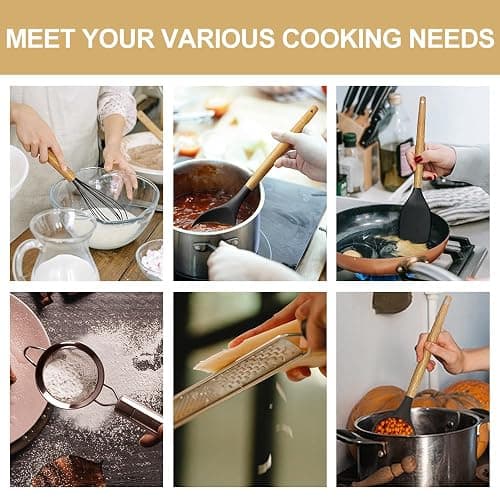 Cooking Utensils Set- 35 PCs Kitchen Utensils with Grater,Tongs, Spoon Spatula &Turner Made of Heat Resistant Food Grade Silicone and Wooden Handles Kitchen Gadgets Tools Set for Nonstick Cookware thumbnail 6