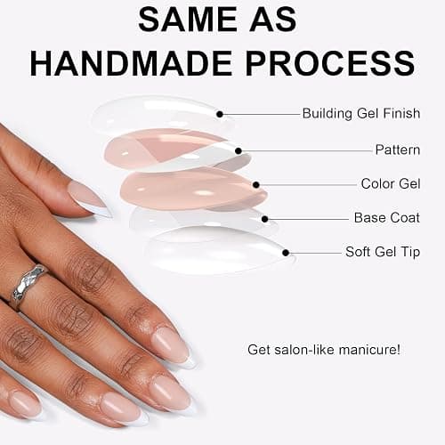 French Almond Gel Press On Nails Short 16 Sizes Fake Nails Glossy 32pcs, Nail Glue Included thumbnail 5