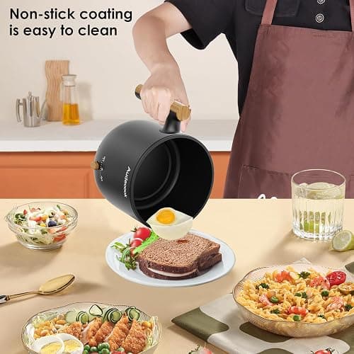 Audecook Hot Pot Electric with Steamer, 1.8L Portable Mini Travel Cooker, Multifunctional Non-Stick Electric Skillet for Stir Fry/Stew/Steam, Perfect for Ramen Noodles/Pasta/Egg/Soup/Oatmeal(Black) thumbnail 5