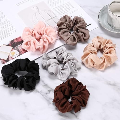 Lolalet Scrunchies for Women, Satin Hair Scrunchies Softer Than Silk Hair Ties for Hair Sleep, Big Scrunchy Ponytail Holder with Elastic Hair Bands for Girls Thick Thin Curly Hair -6 Pack, Style A thumbnail 7