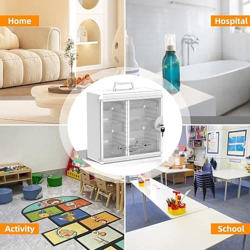 Glosen Lockable Medicine Cabinet with 6 Removable Trays, Wall Mounted & Portable Locking Medicine Cabinet Organizer with Key Lock for Home, Bathroom, Office - Aluminum Frame(15.63 * 6.5 * 15.43Inch) thumbnail 7