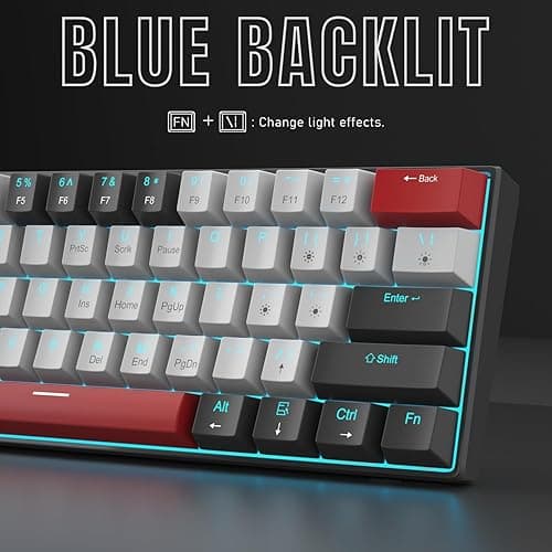 60% Mechanical Gaming Keyboard,Mixed Color Keycaps Gaming Keyboard with Clicky Blue Switches, Detachable Type-C Cable Mini Keyboard with Blue LED Light for/PC/Laptop thumbnail 5