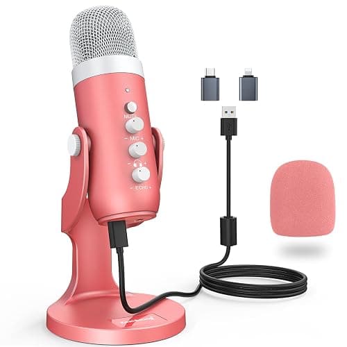 ZealSound Gaming USB Microphone,Pink Microphone with Mute for Phone Computer PC PS 4&5 Mac,Singing Mic with Gain Control,Echo&Monitor Volume Adjust for Streaming Vocal Recording ASMR Podcast Video K66 - Image 1