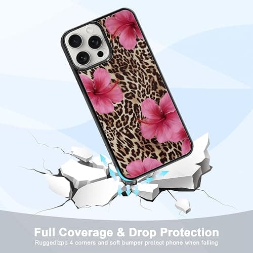 Axulimin Cute Pink Hibiscus Flowers Leopard Cheetah Print Aesthetic Phone Case for iPhone 15 Pro Max Case for Women Girls -6.7Inch thumbnail 3