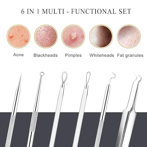 Boxoyx Pimple Popper Tool Kit - 6 Pcs Blackhead Remover Comedone Extractor Tool Kit with Metal Case for Quick and Easy Removal of Pimples, Blackheads, Zit Removing, Forehead, Facial and Nose(Silver) thumbnail 2